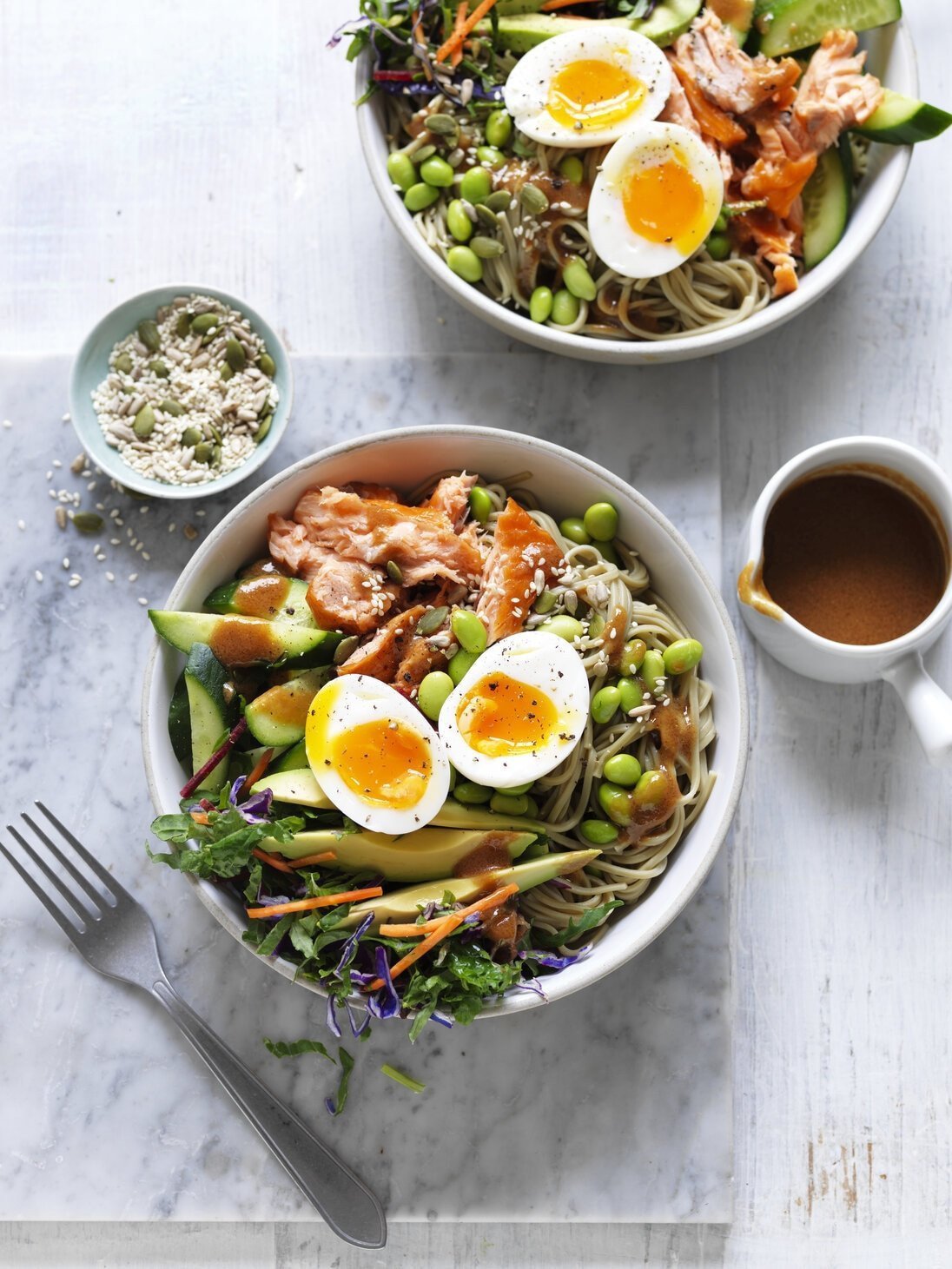 Soba noodle nourish bowl with veggies & eggs