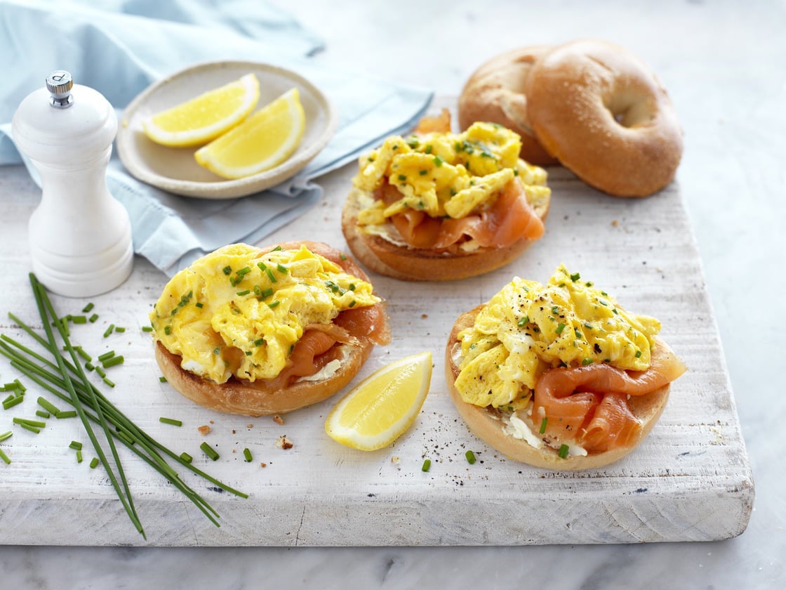 Scrambled Egg and Salmon Bagels